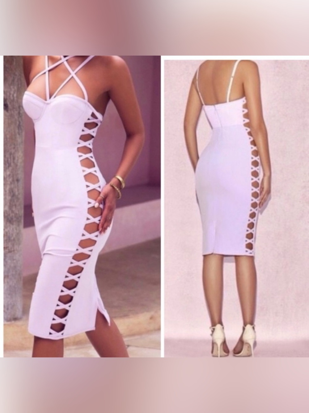 House of CB Saskia Lilac Side Cutout Midi Dress NWT XS